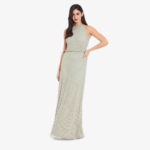 NWT Adrianna Papell Art Deco Beaded Blouson Dress W/ Halter Neckline in “Mint”